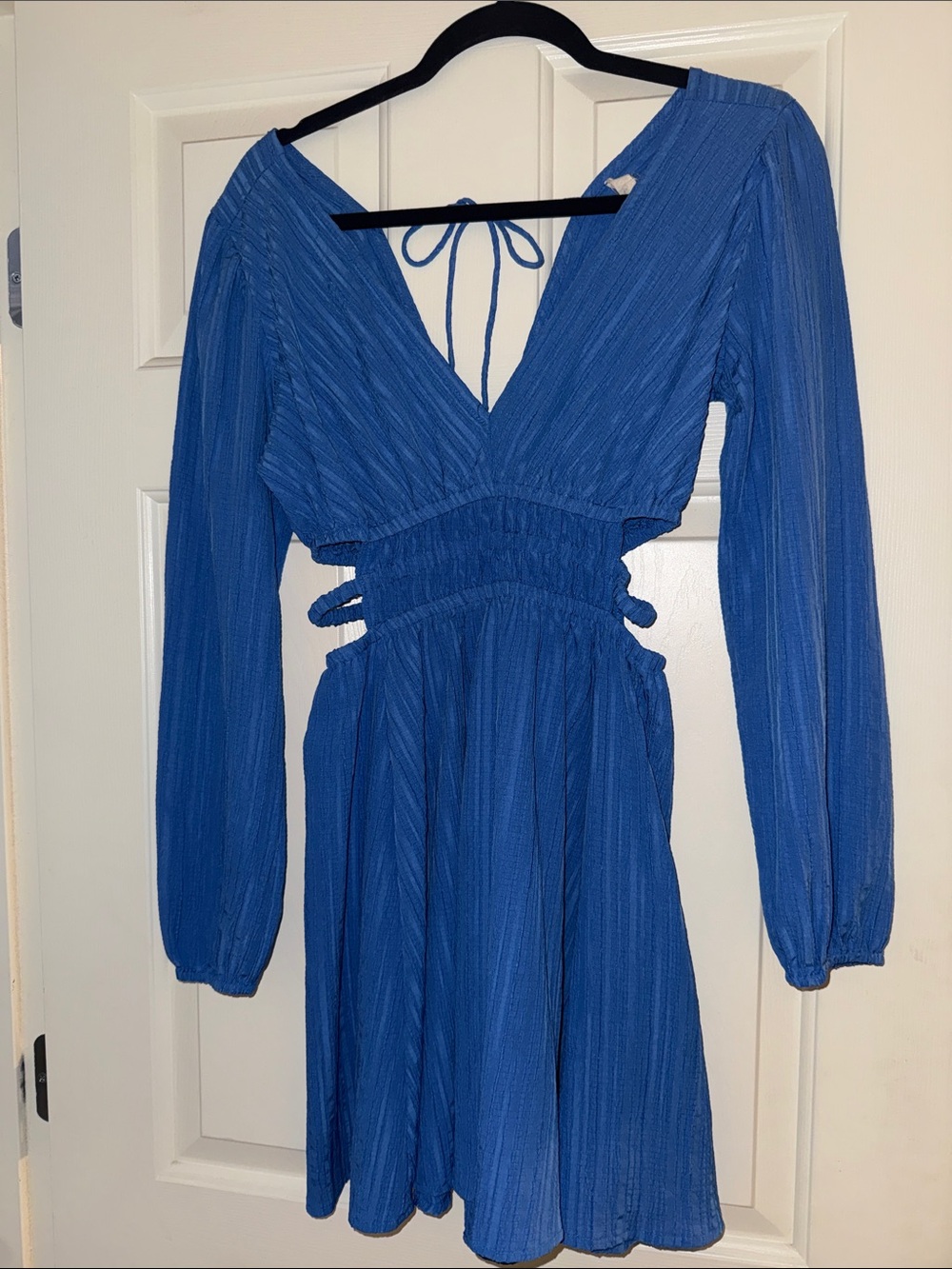 Blush Royal Blue Long-Sleeve V-Neck Cutout Mini Dress